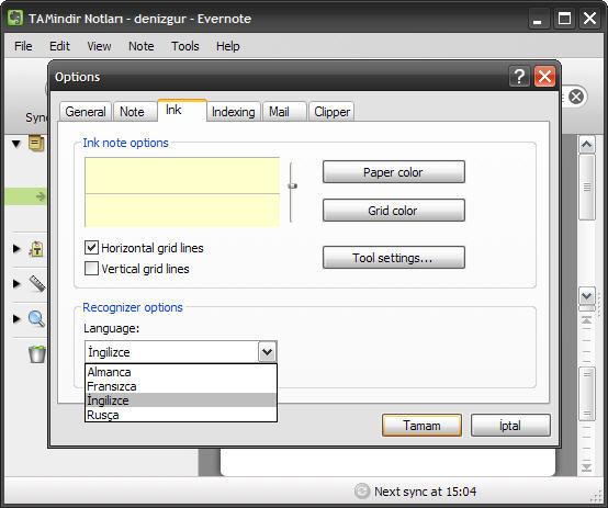 Evernote İndir Option