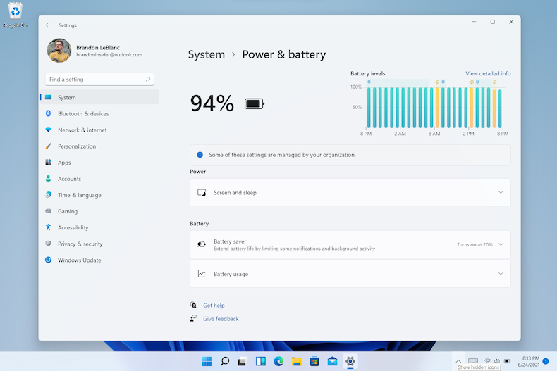 Window 11 Battery Setting Menu